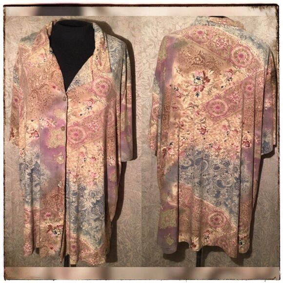 Vintage Maggie Sweet Asian Print Blouse 1X - Picture 2 of 5